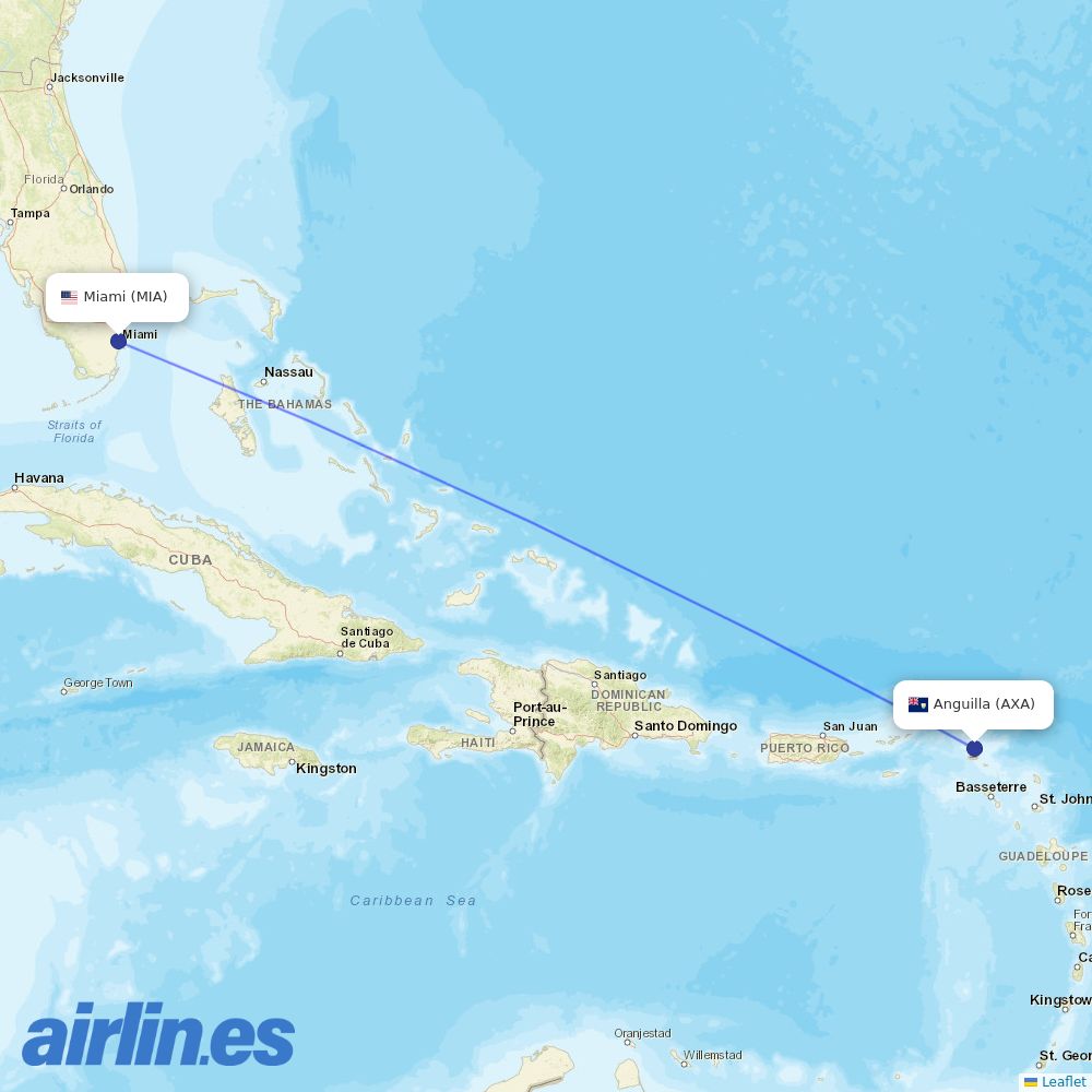 American Airlines from Wallblake destination map