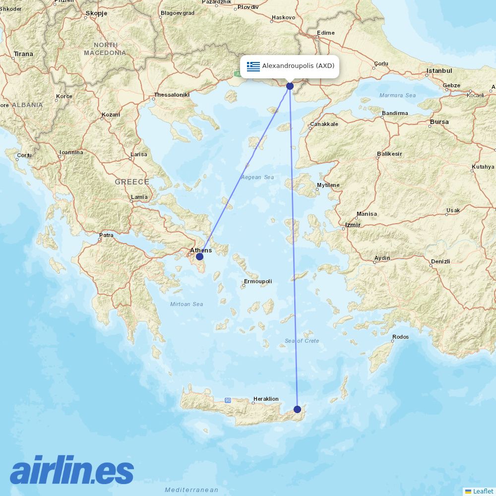 Sky Express from Dimokritos destination map