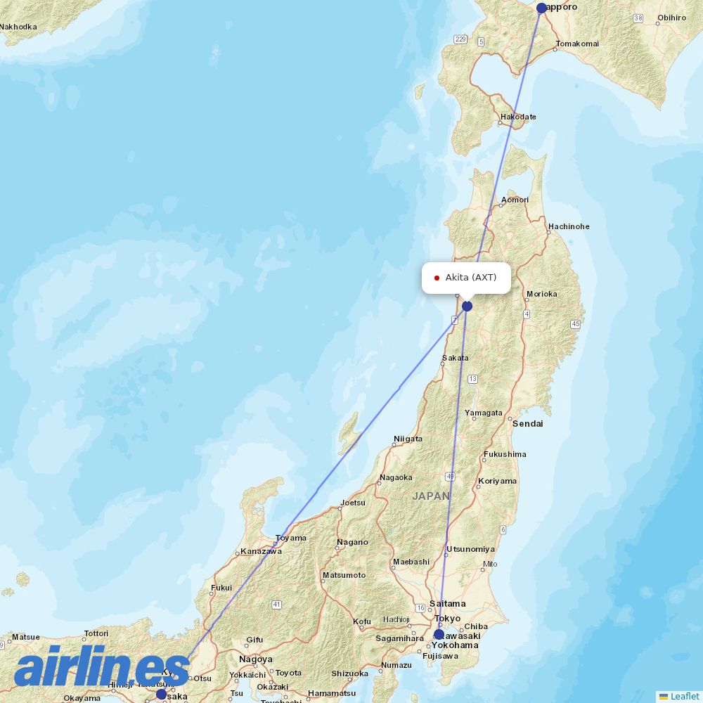 JAL from Akita destination map