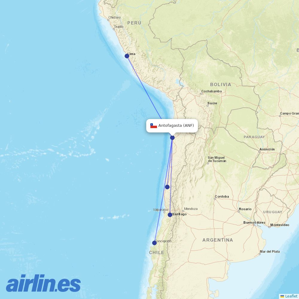 LATAM Airlines from Coronel Fap Alfredo Mendivil Duarte destination map