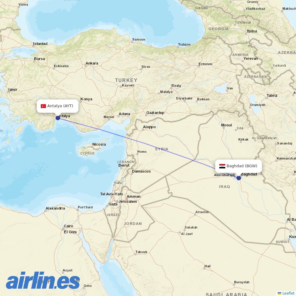 Iraqi Airways at AYT route map