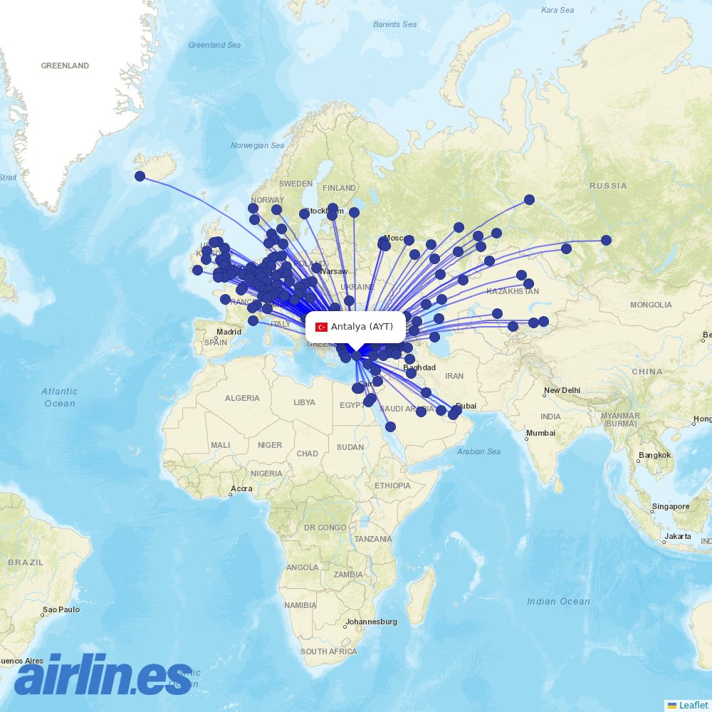 Air Astana at AYT route map