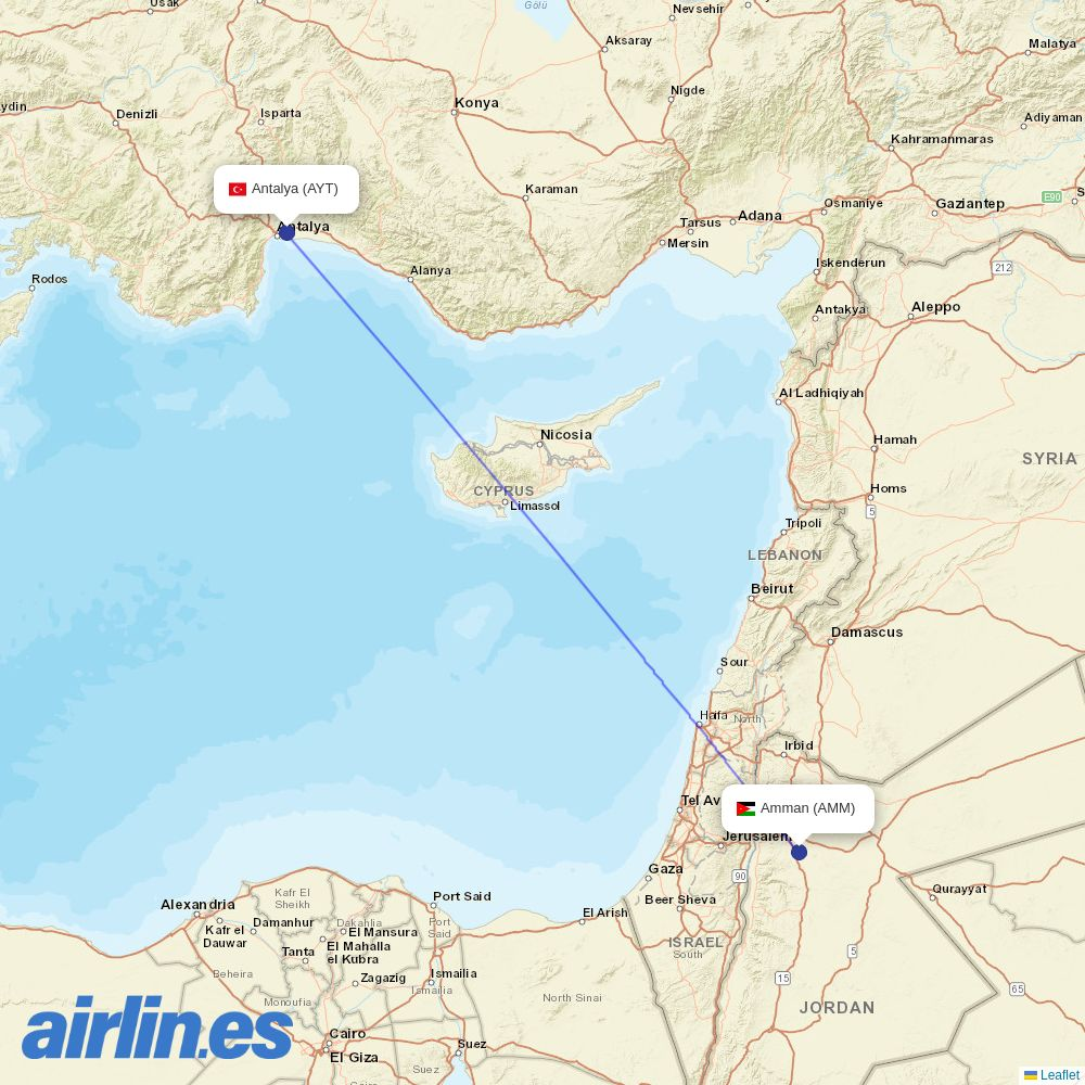 Jordan Aviation at AYT route map