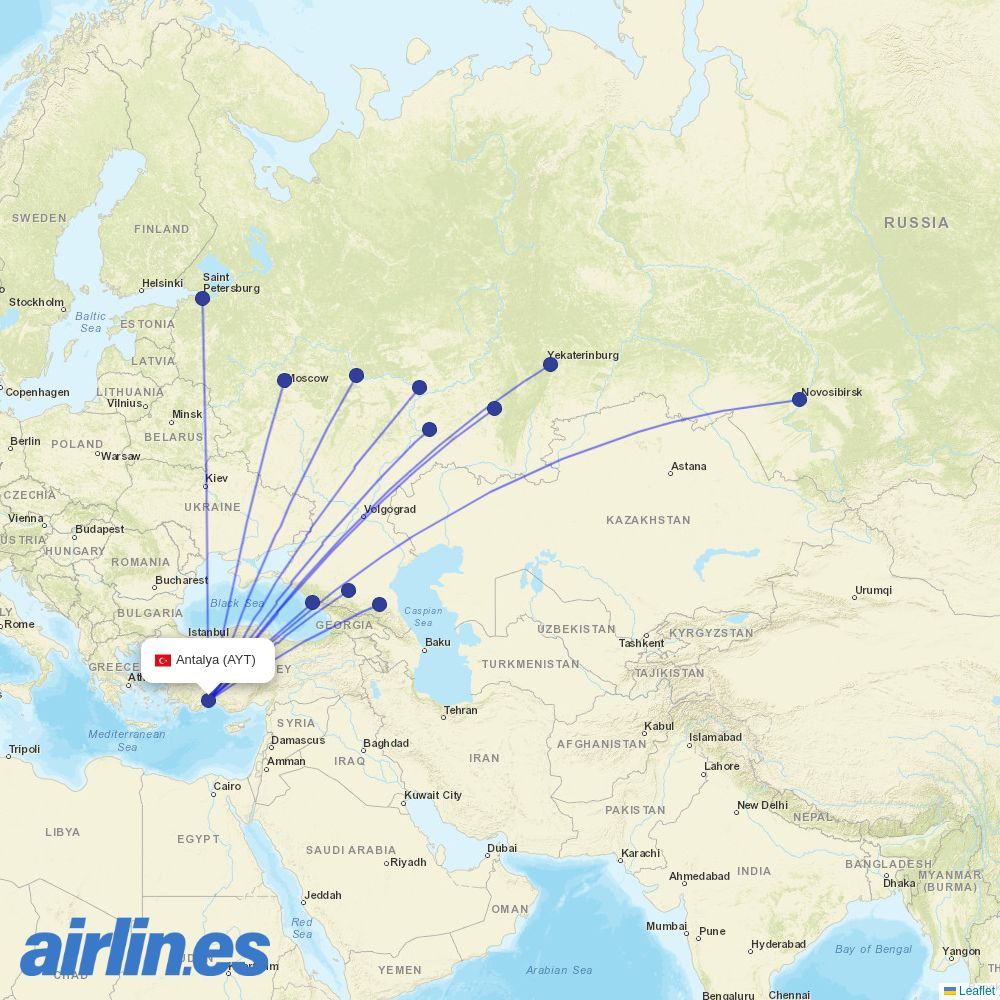 Aeroflot at AYT route map