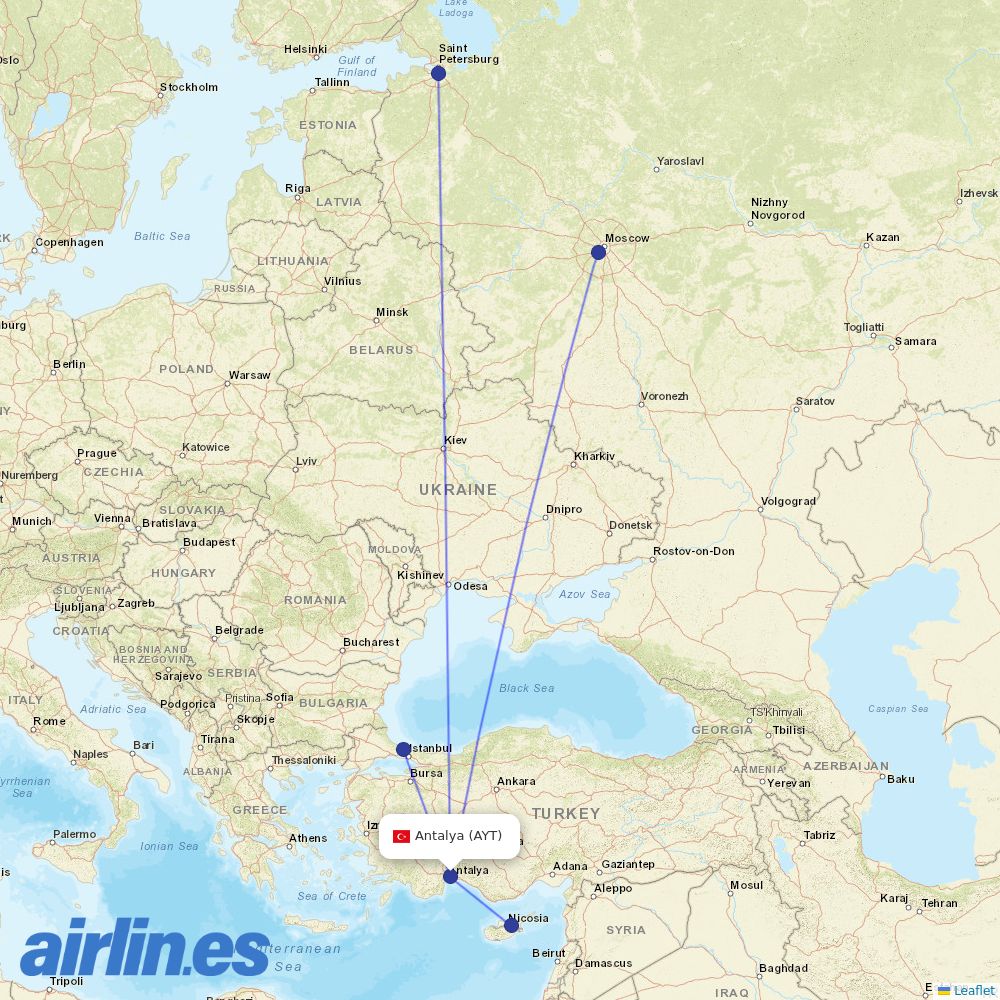 Turkish Airlines at AYT route map