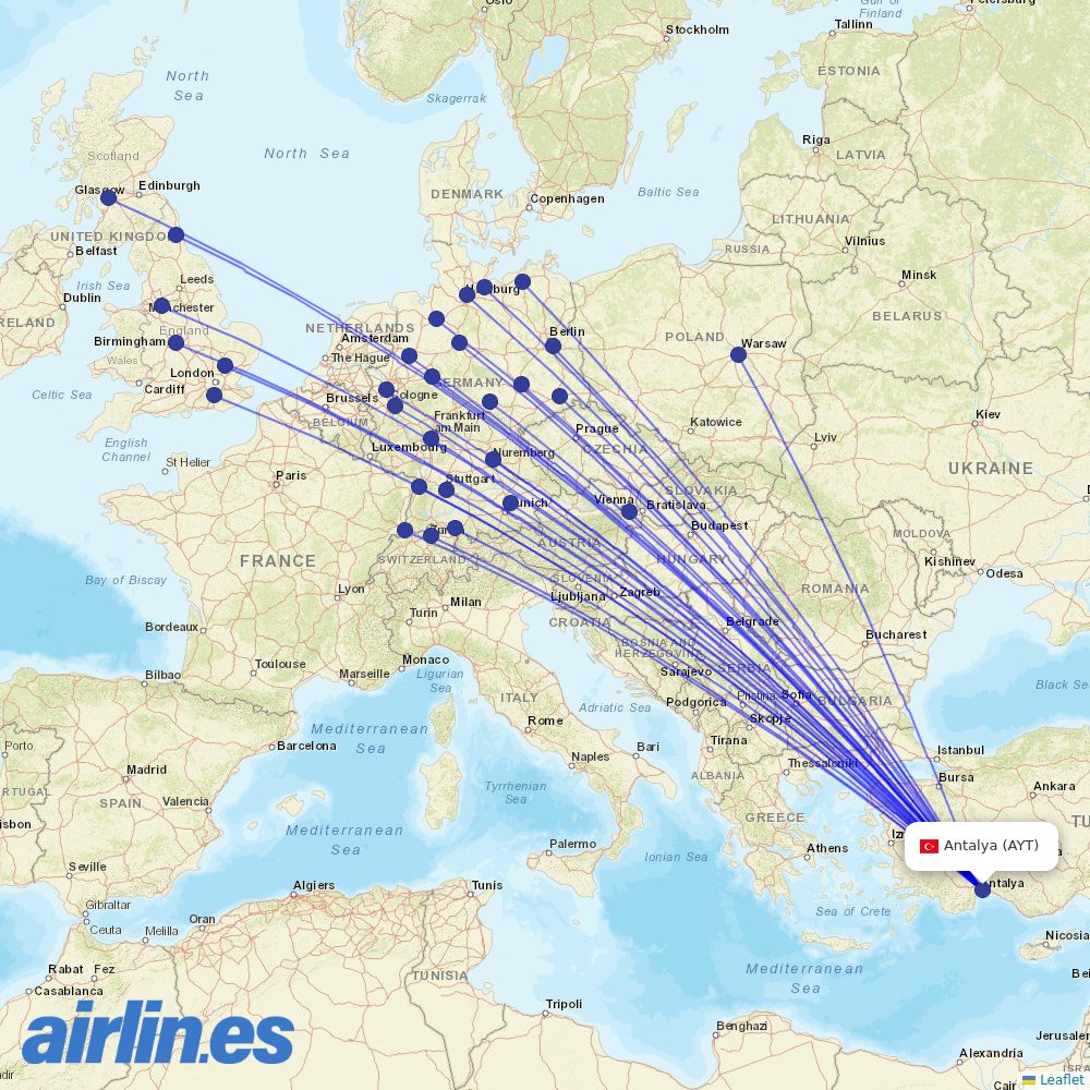 Corendon Airlines at AYT route map