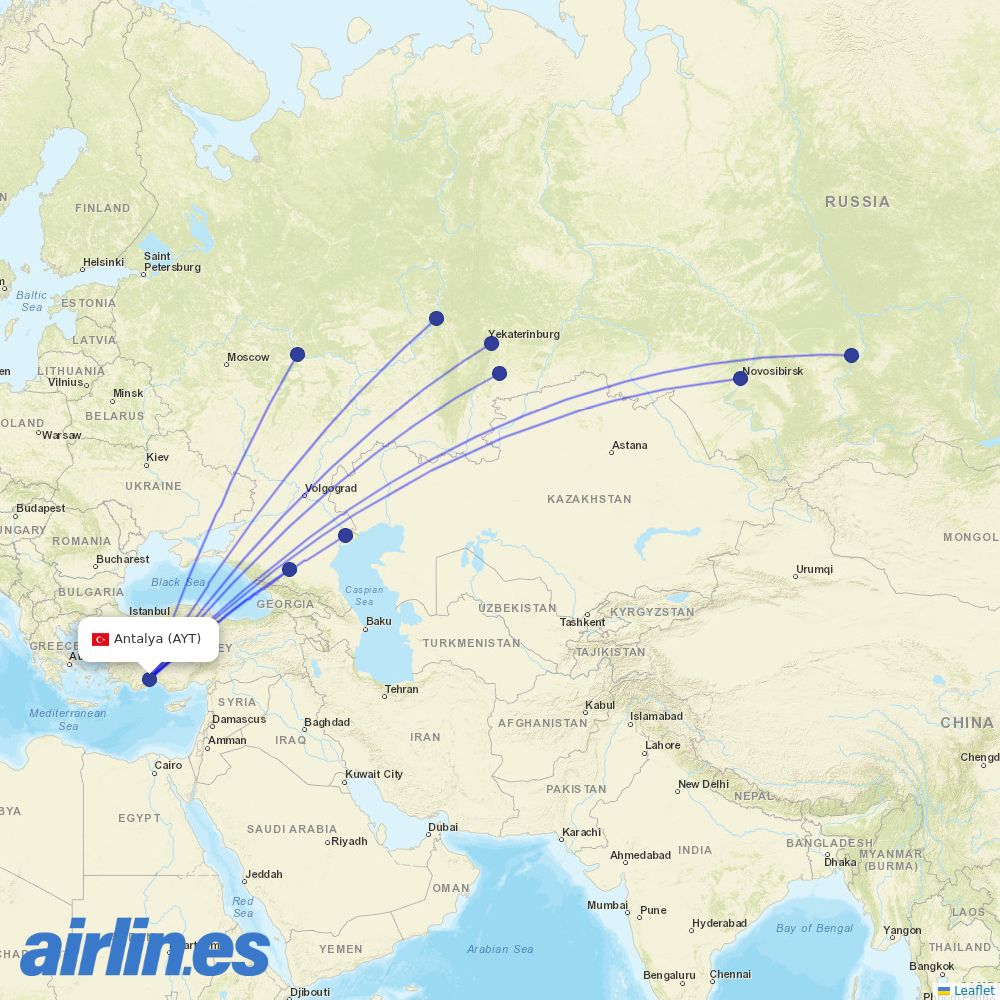 AZUR air at AYT route map