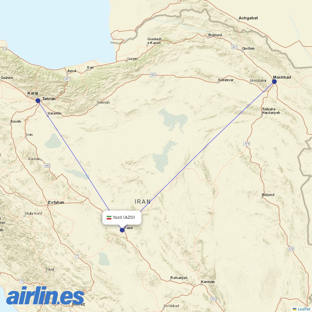 Iran Aseman Airlines at AZD route map