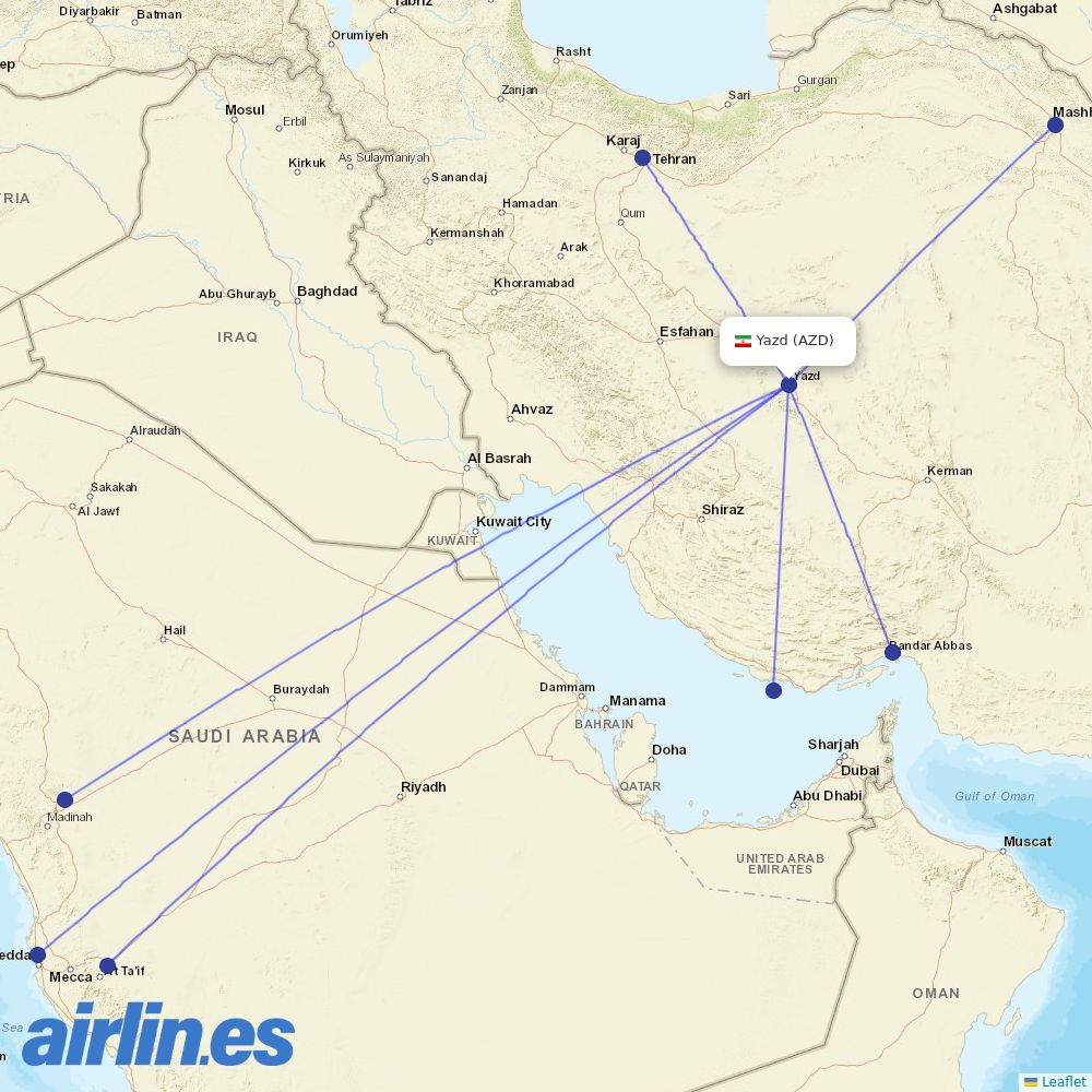 Iran Air at AZD route map