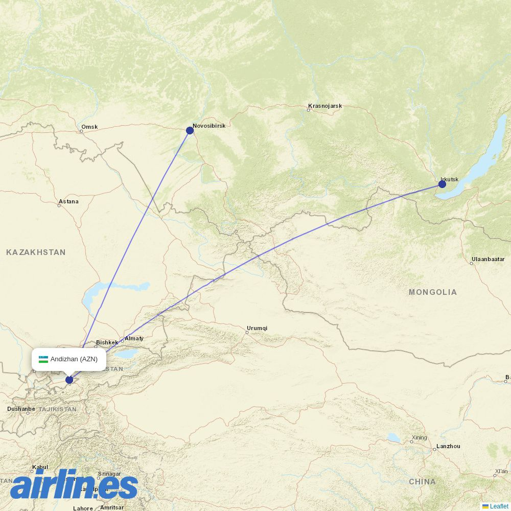 S7 Airlines from Andizhan Airport destination map