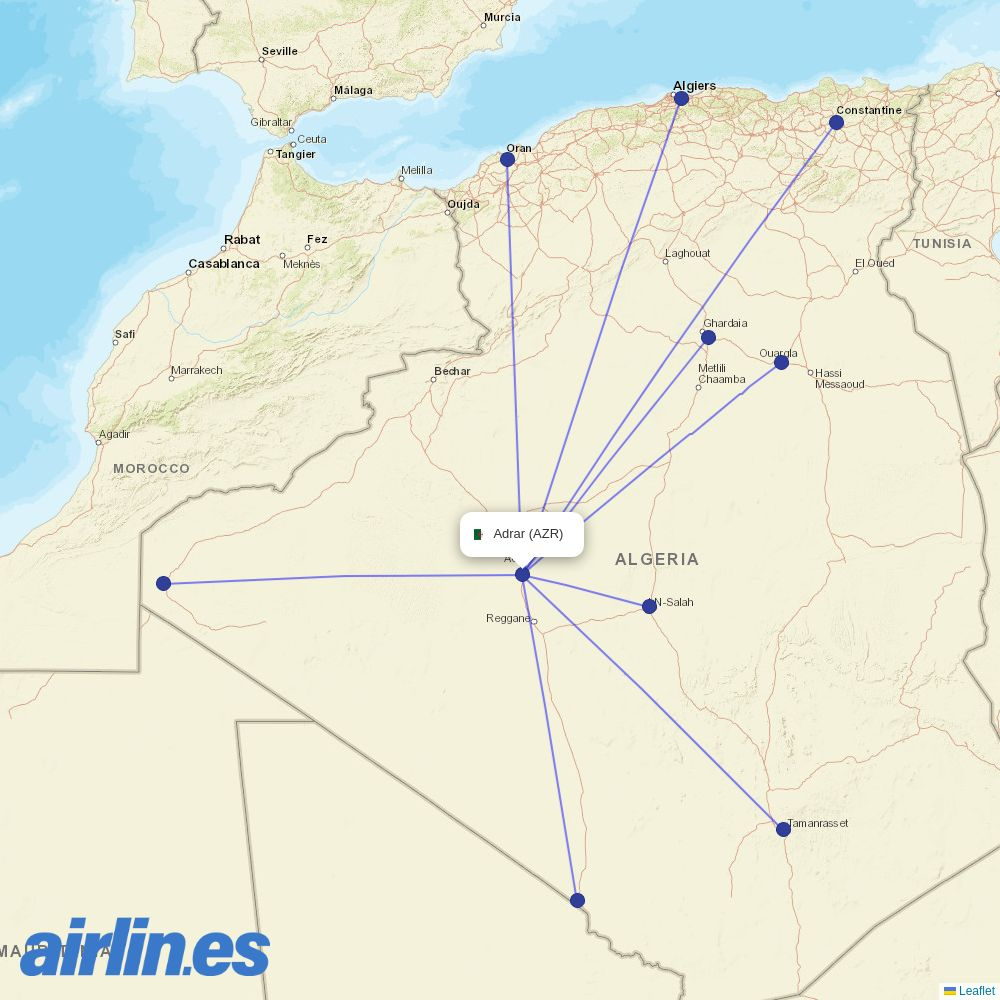 Tassili Airlines from Touat Cheikh Sidi Mohamed Belkebir destination map