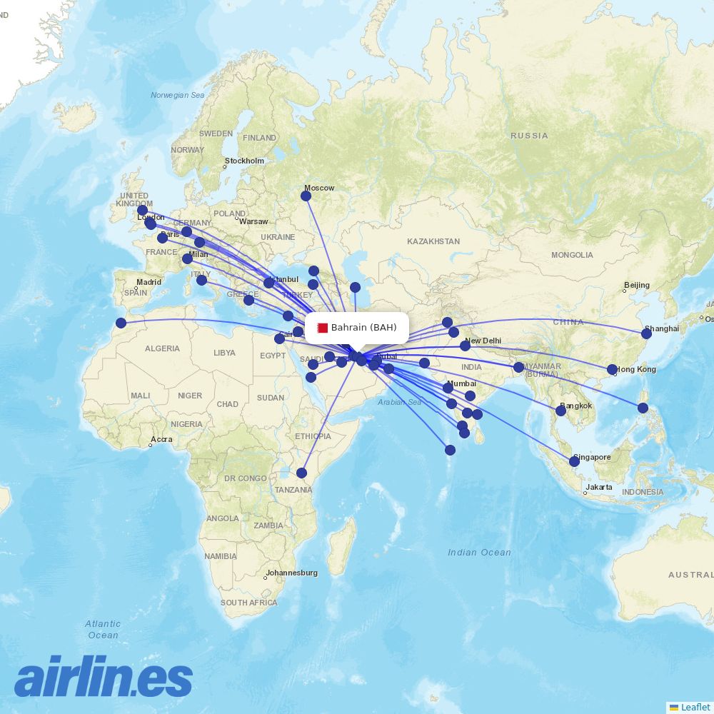 Gulf Air at BAH route map