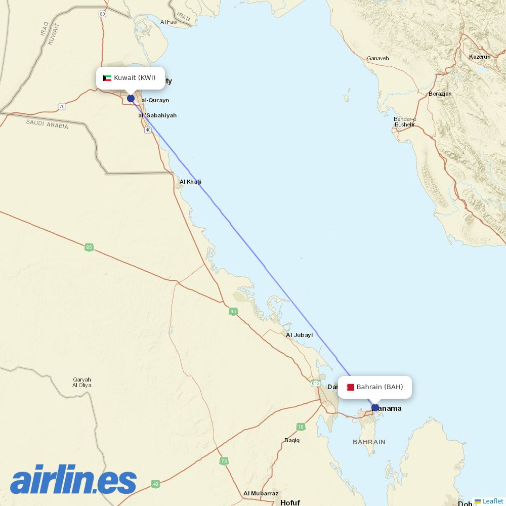 Kuwait Airways at BAH route map
