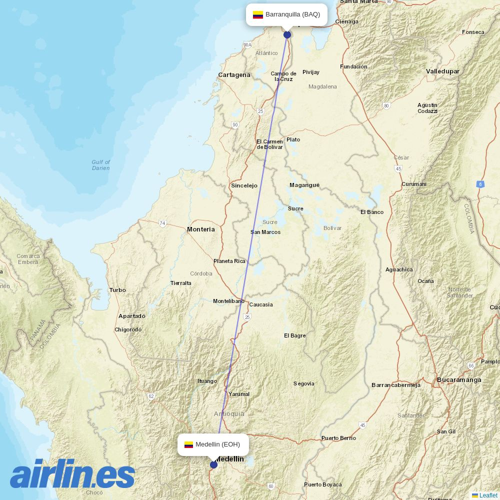 SATENA from Ernesto Cortissoz destination map
