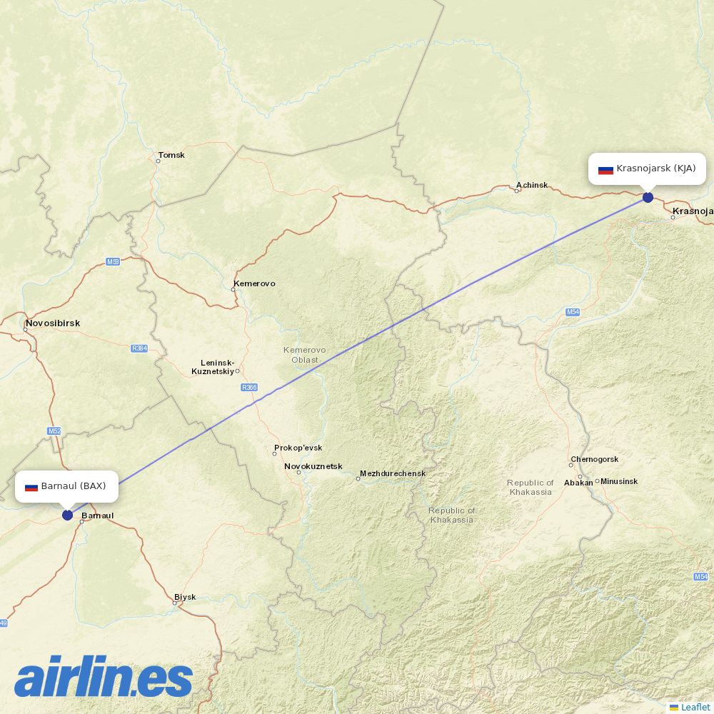 KrasAvia at BAX route map