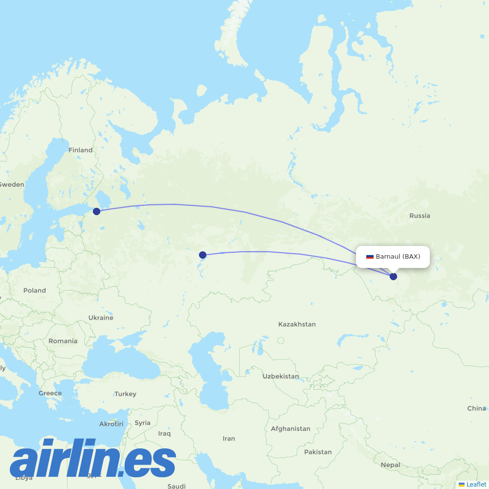 Nordwind Airlines from Barnaul destination map