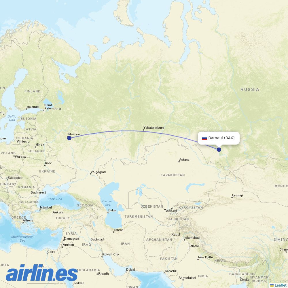 S7 Airlines from Barnaul destination map