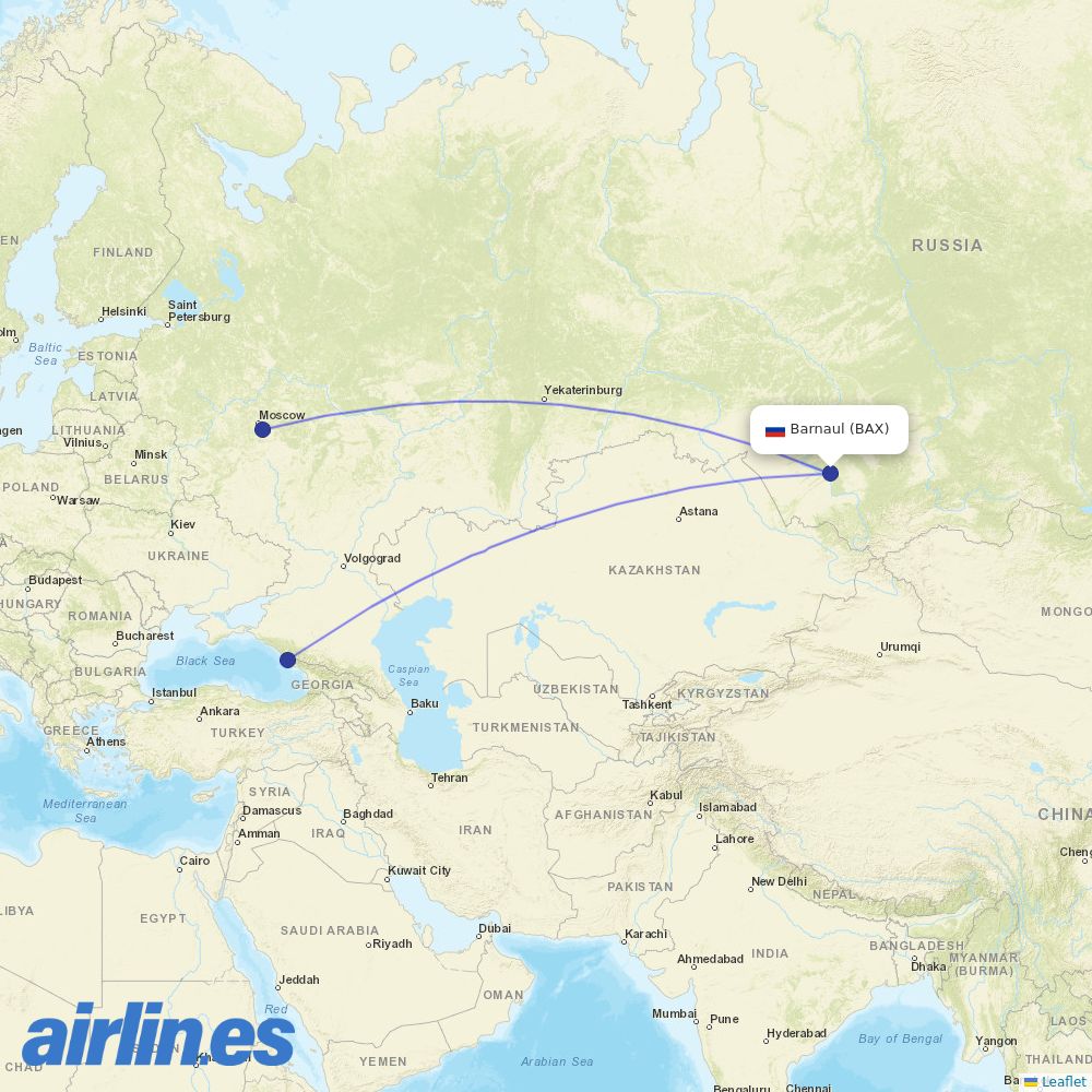 Ural Airlines from Barnaul destination map