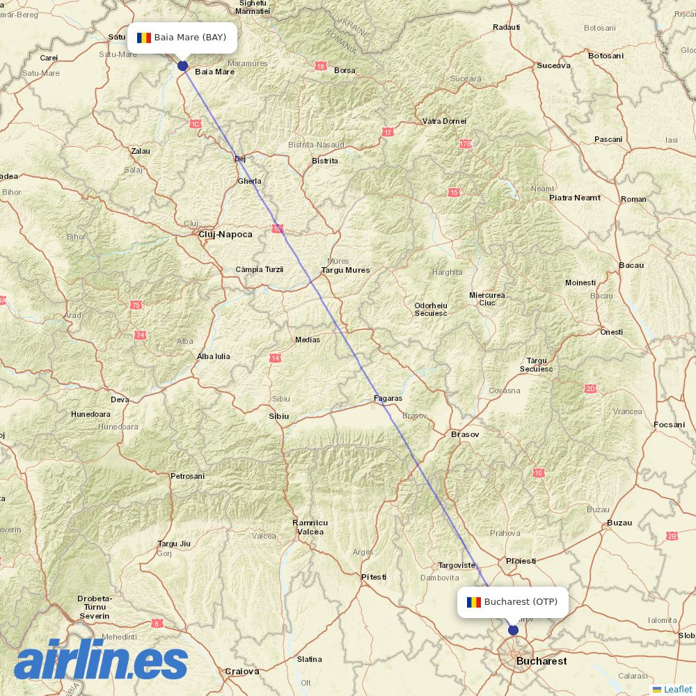 TAROM from Tautii Magheraus destination map