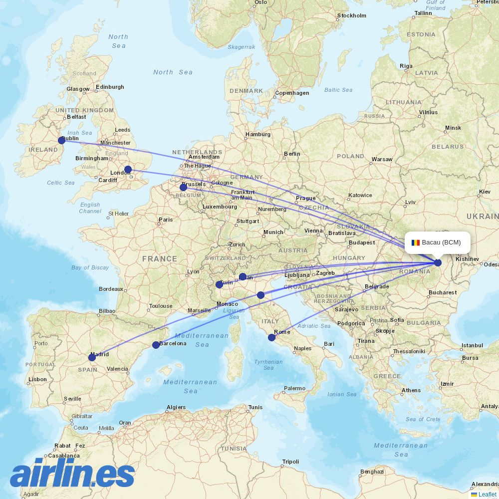 Dan Air at BCM route map