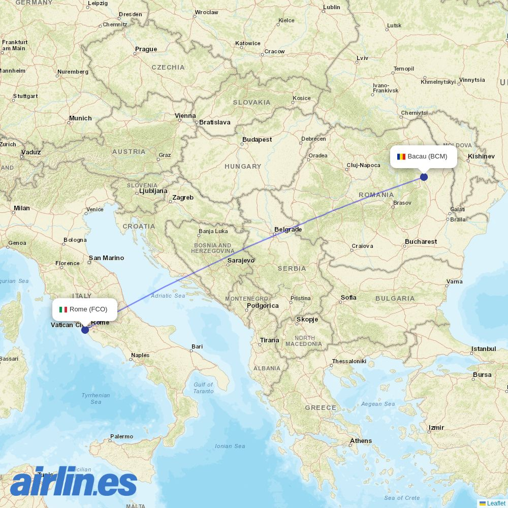 Wizz Air Malta from Bacau Airport destination map