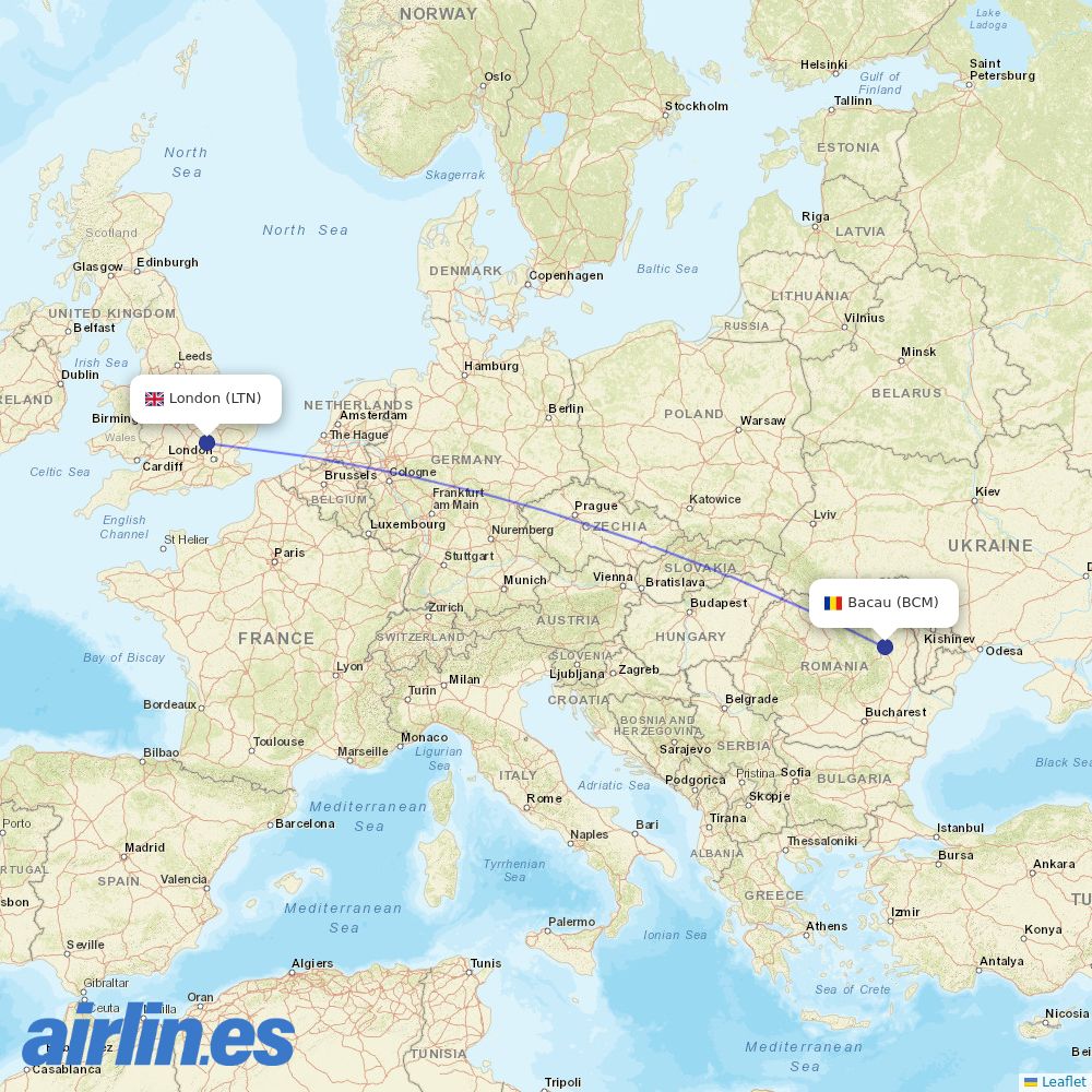 Wizz Air UK from Bacau Airport destination map