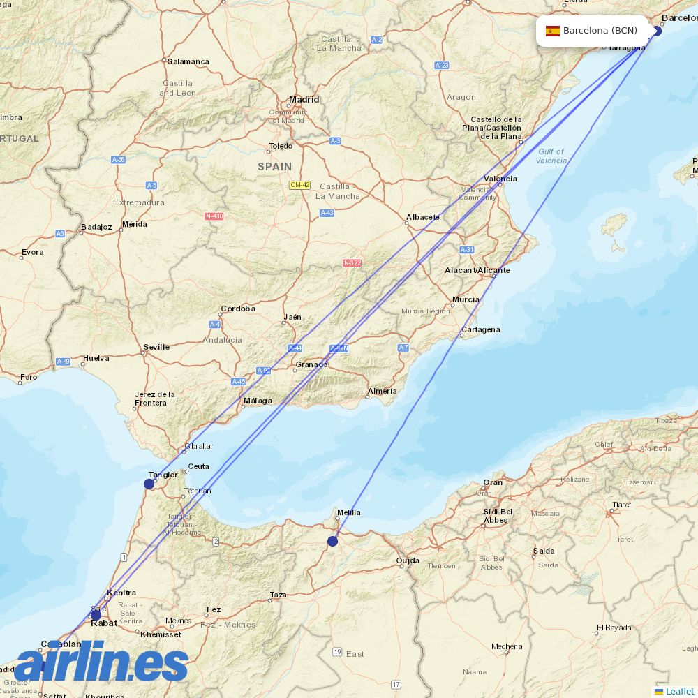 Air Arabia Maroc at BCN route map