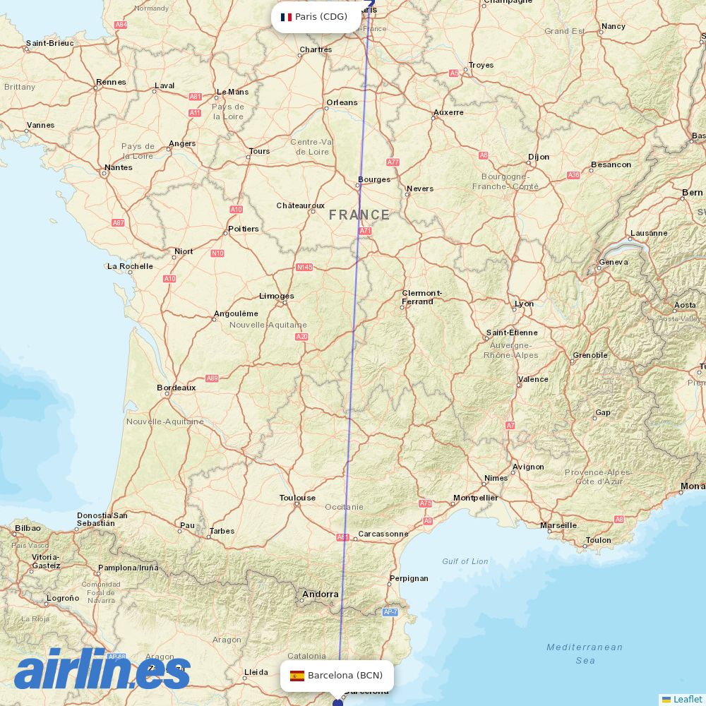 Air France at BCN route map