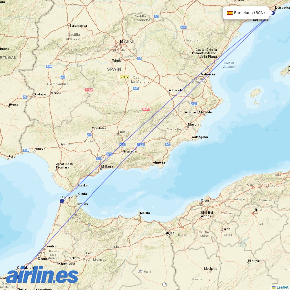 Royal Air Maroc from El Prat Airport destination map