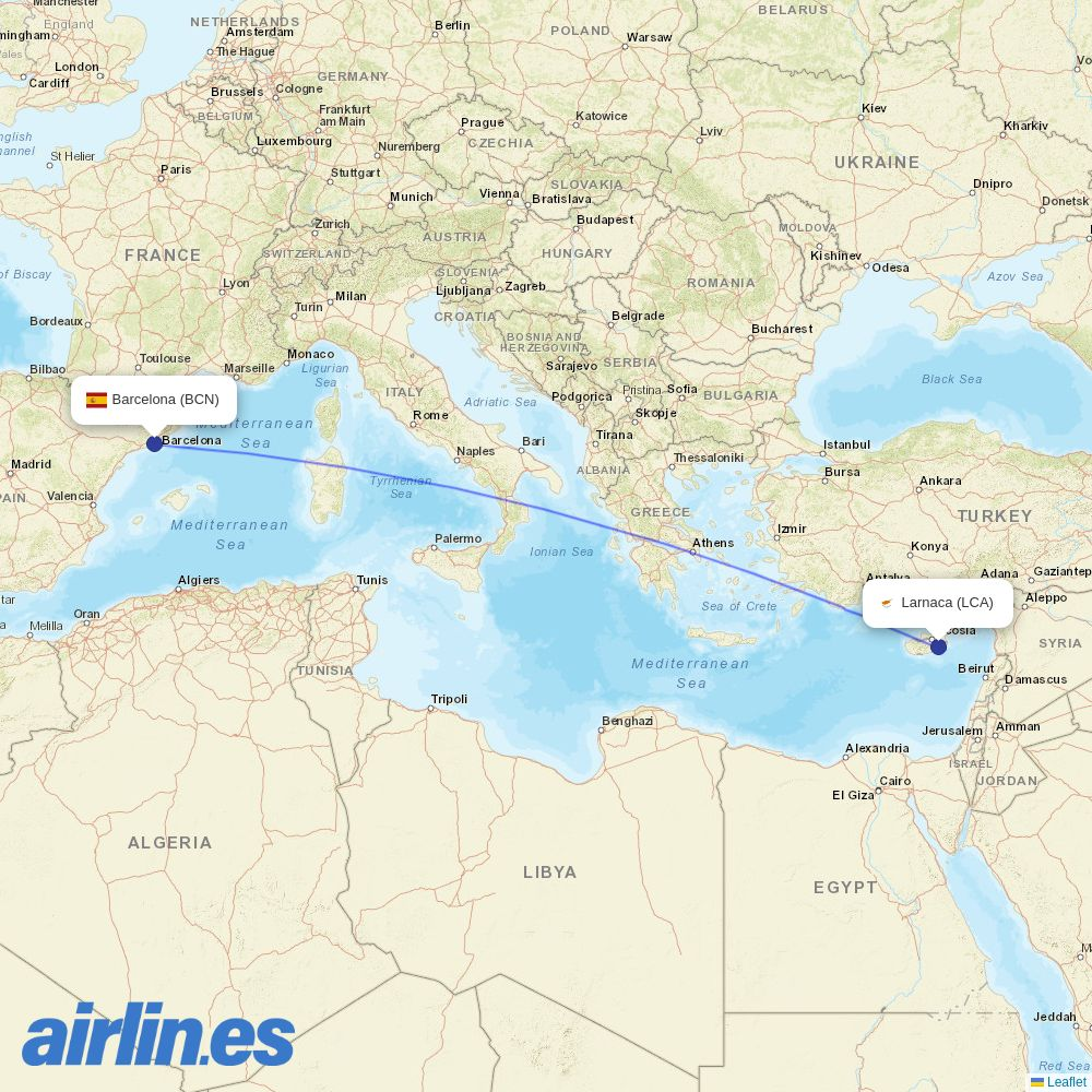 Cyprus Airways at BCN route map