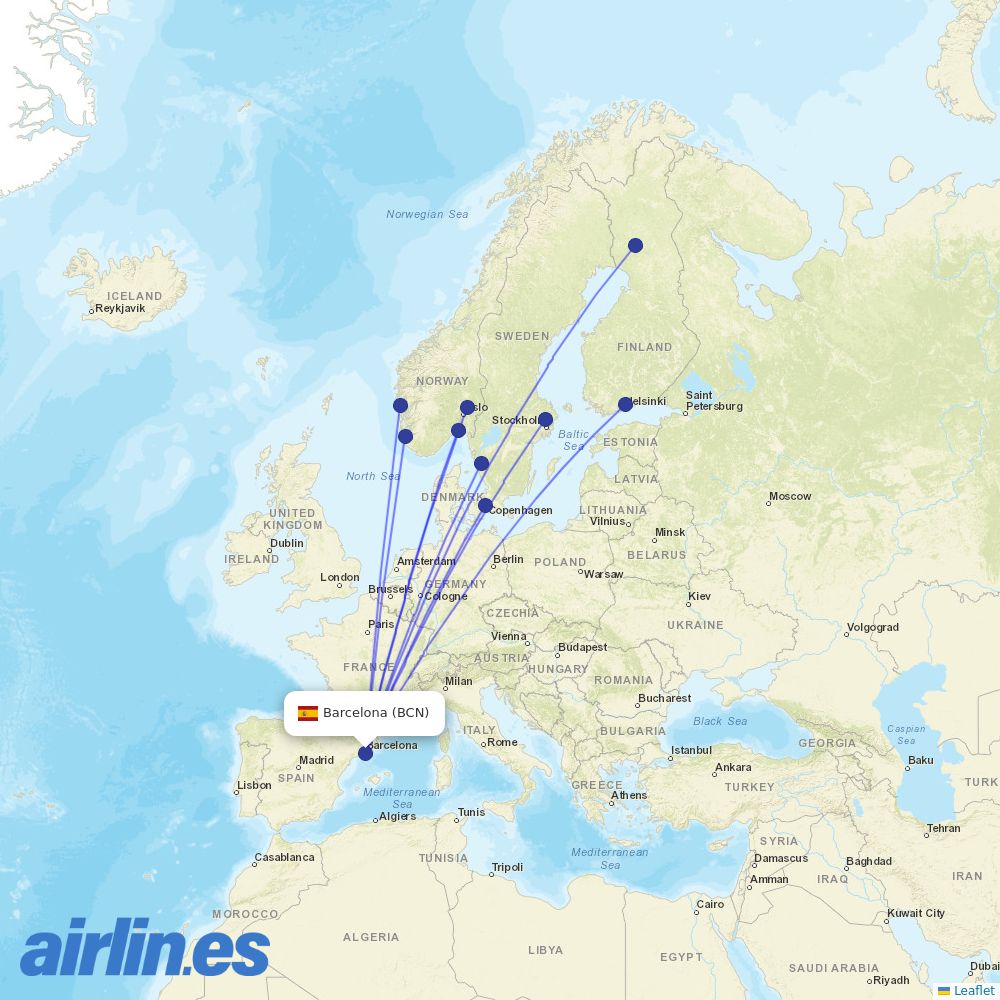 Norwegian Air Sweden at BCN route map