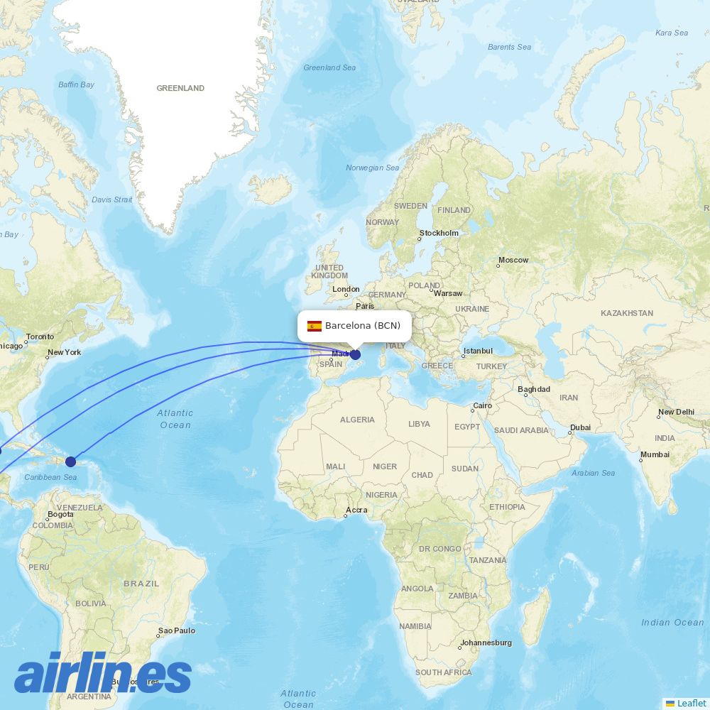 Iberojet at BCN route map