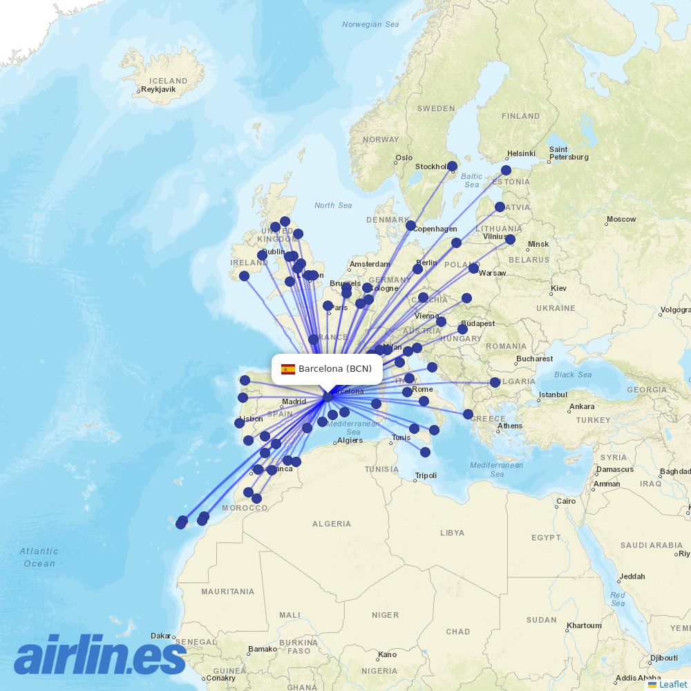 Ryanair at BCN route map