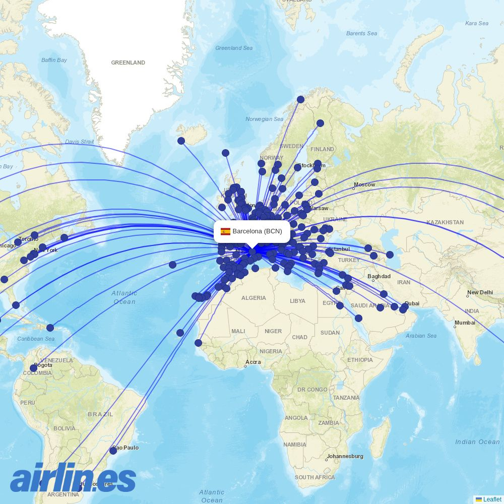 HiSky Europe from El Prat Airport destination map