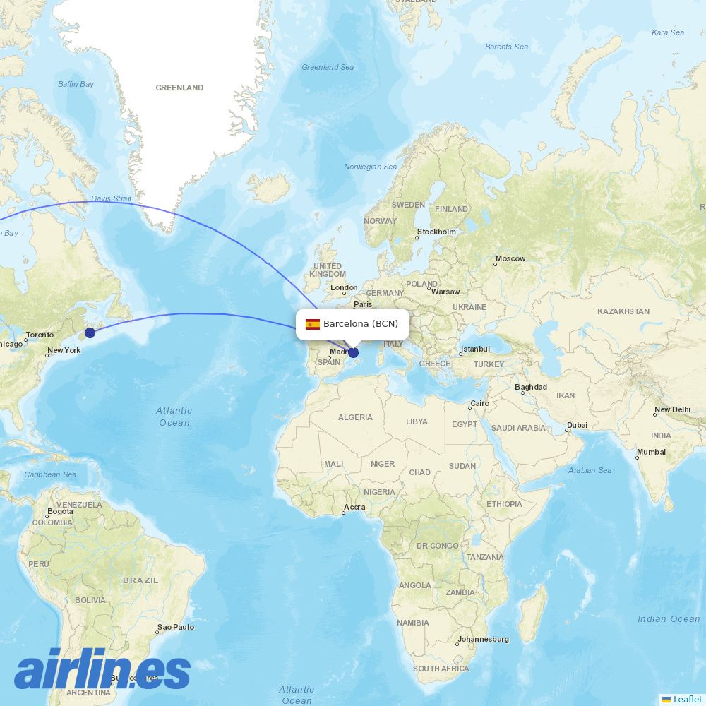 Transavia at BCN route map