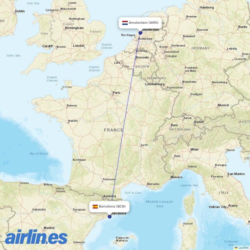 KLM at BCN route map