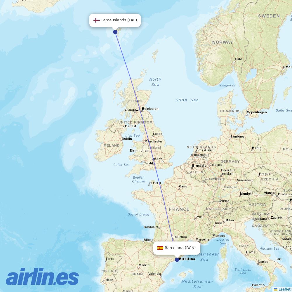 Atlantic Airways at BCN route map