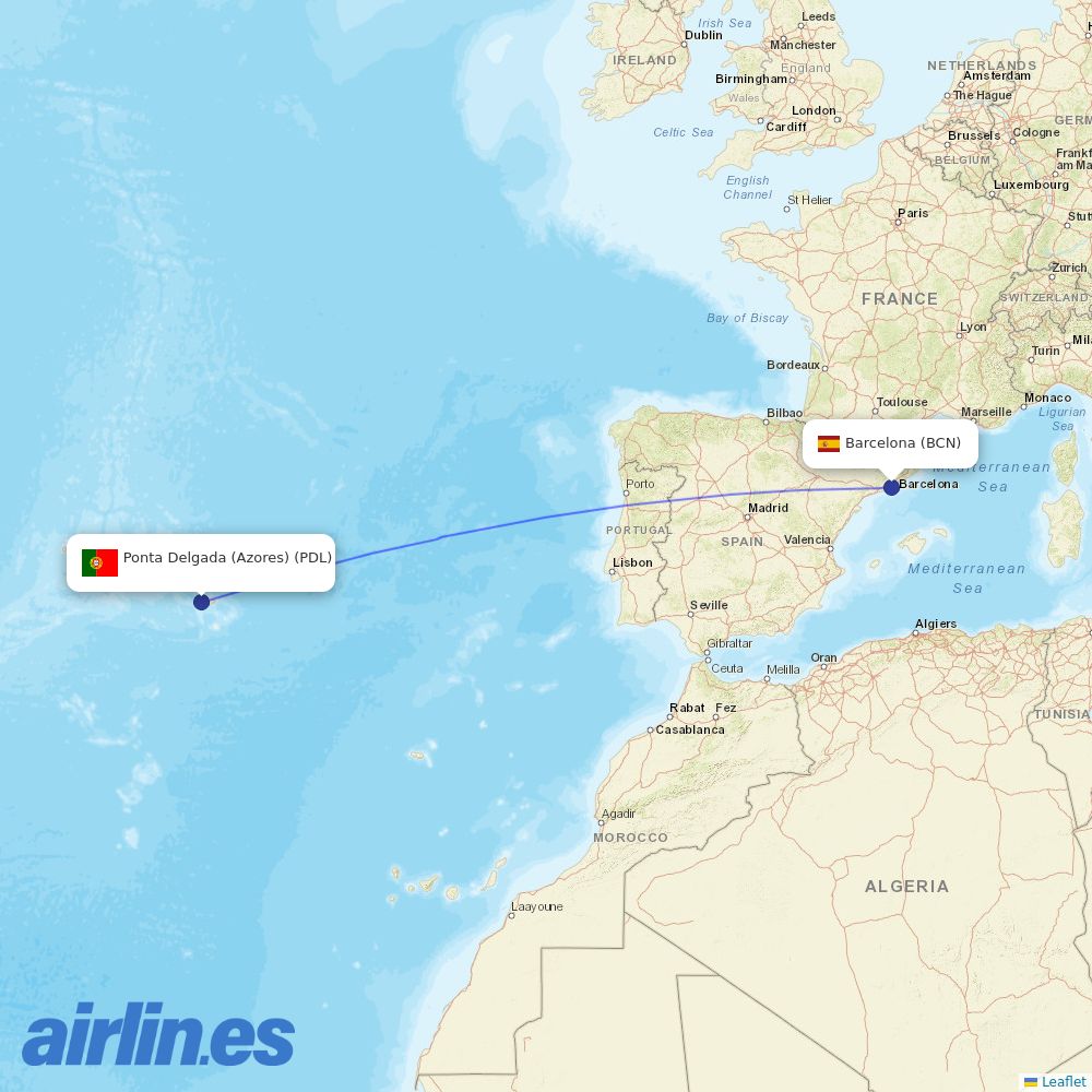 Azores Airlines at BCN route map