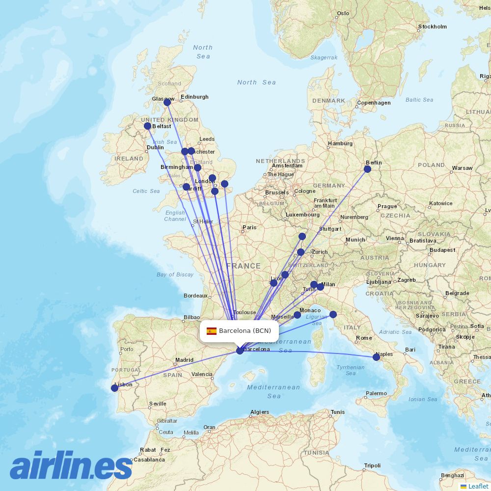 easyJet from El Prat Airport destination map