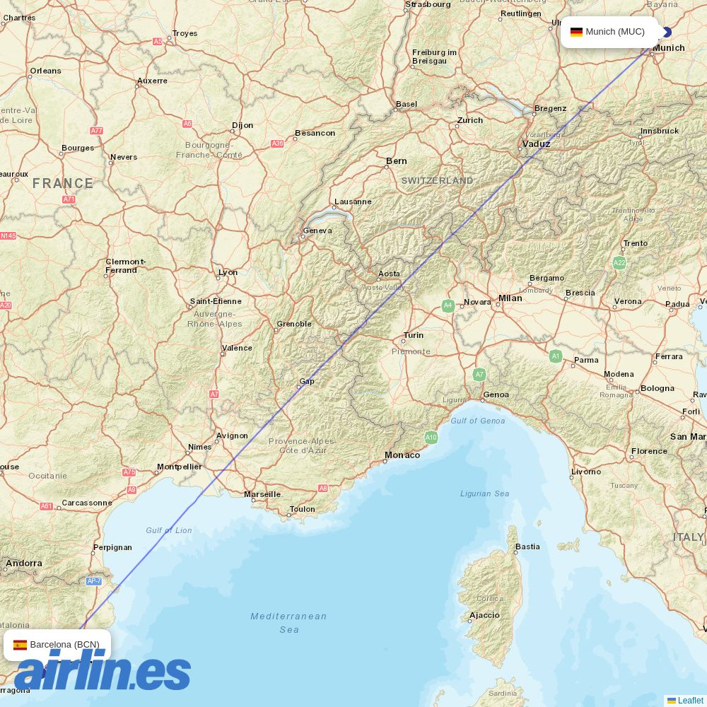Lufthansa City Airlines from El Prat Airport destination map