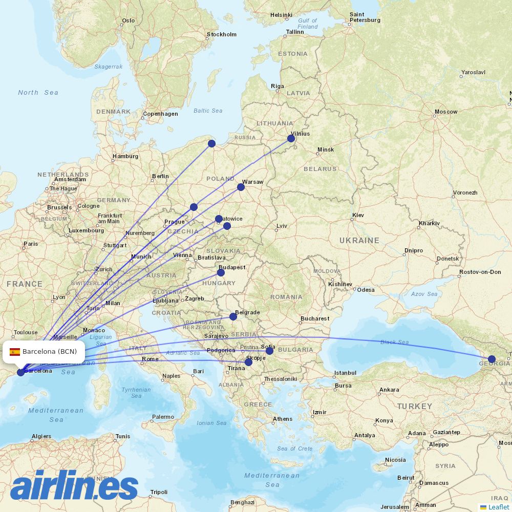 Wizz Air from El Prat Airport destination map