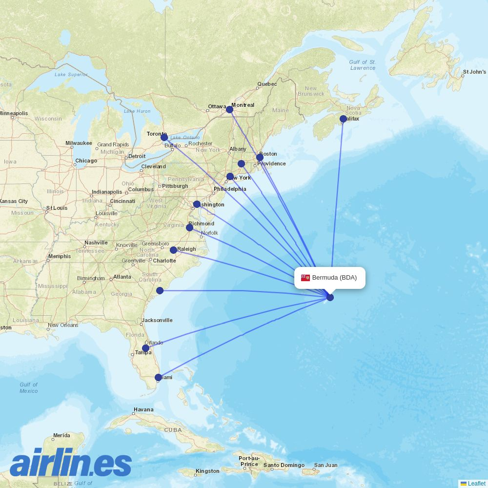 BermudAir at BDA route map