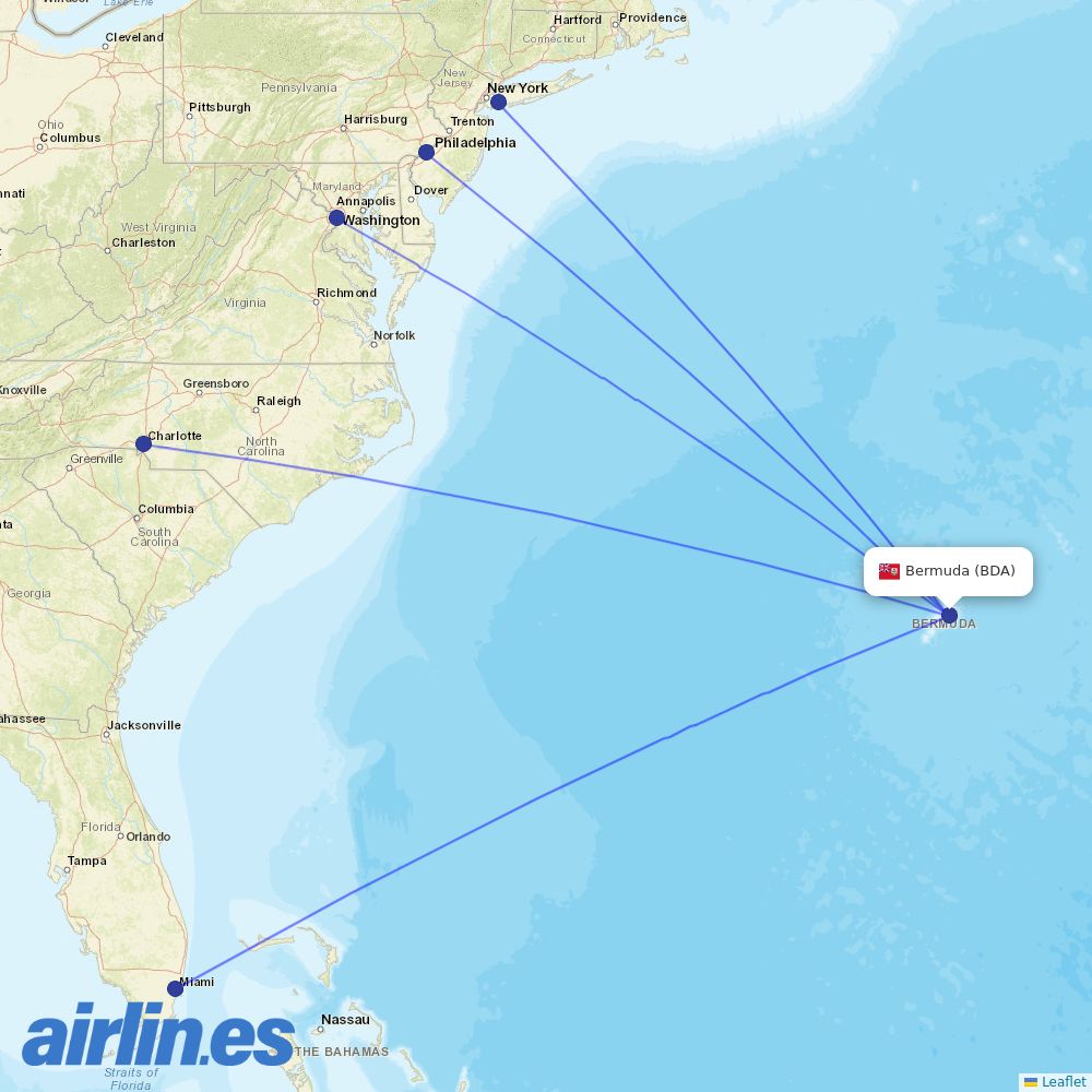 American Airlines from Hamilton destination map