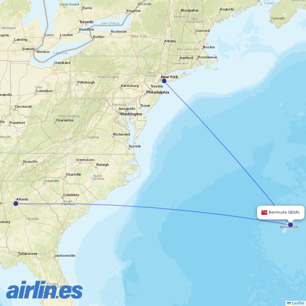 Delta Air Lines from Hamilton destination map