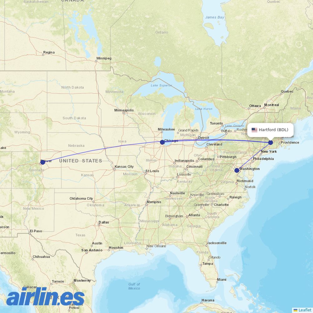 United Airlines from Bradley International destination map