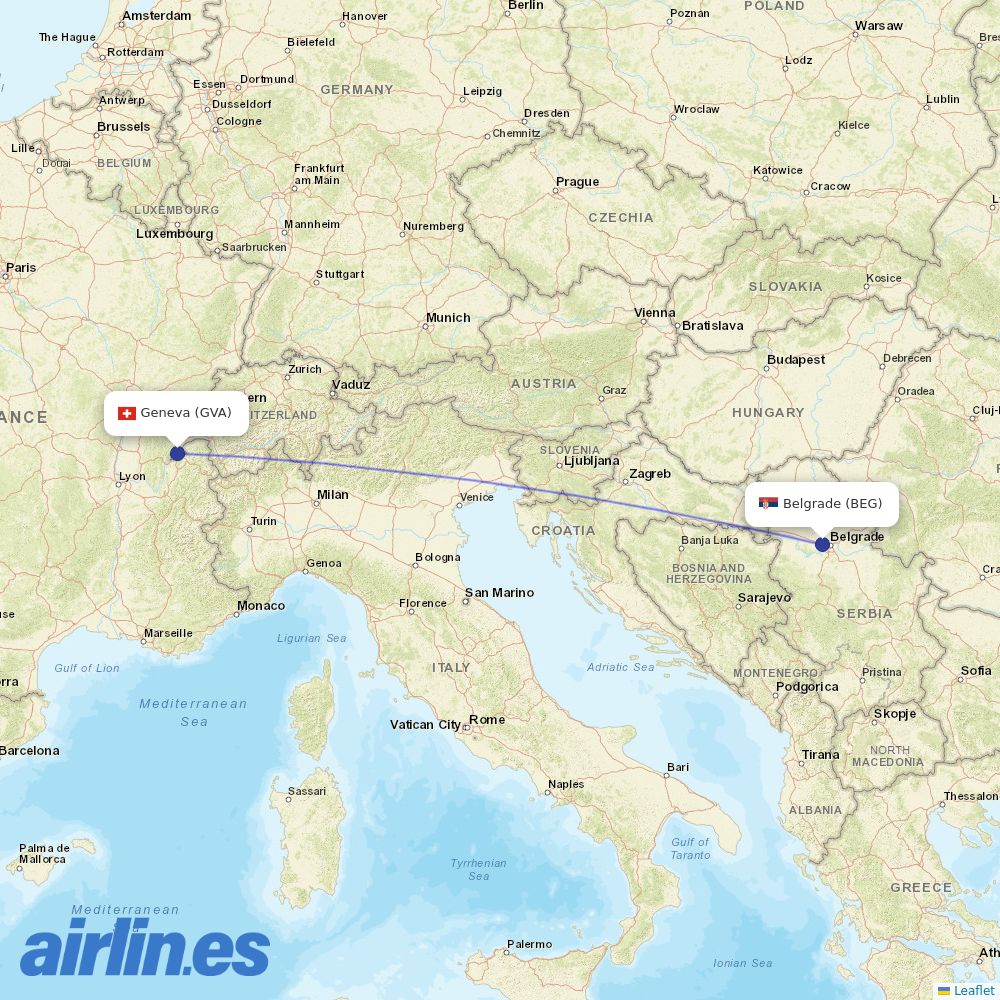 easyJet from Belgrad Nikola Tesla Airport destination map