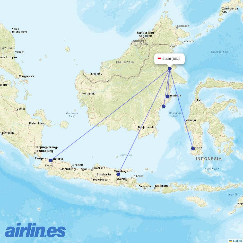 Super Air Jet from Berau destination map