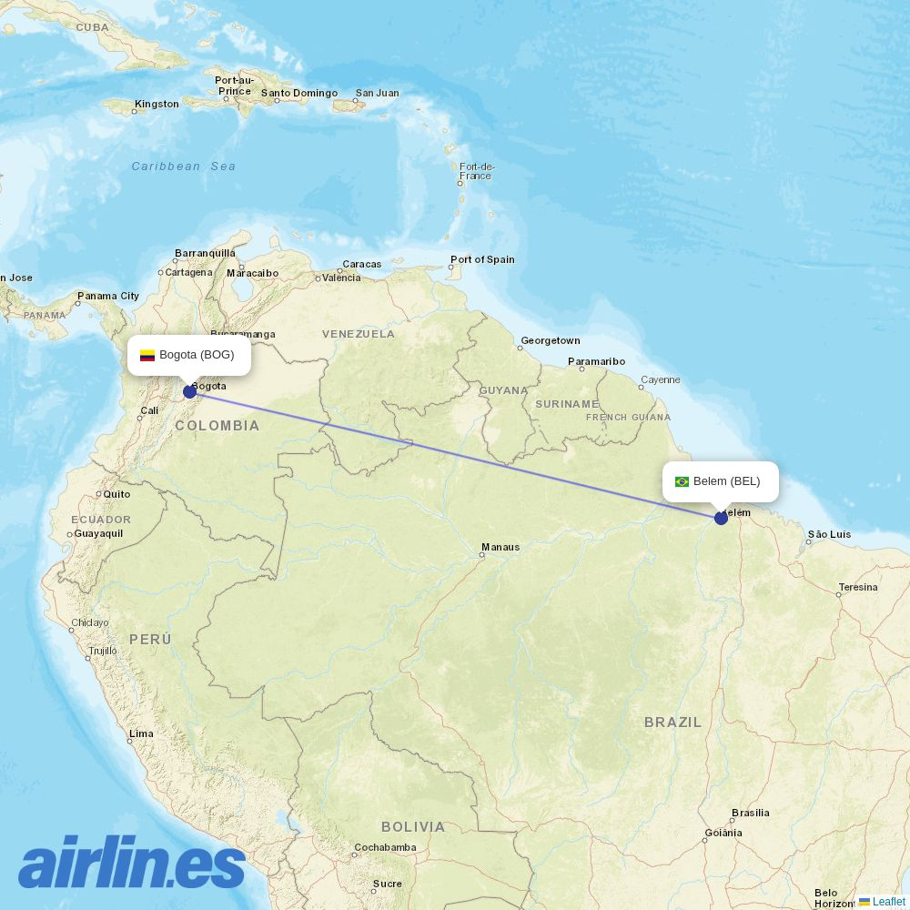 AVIANCA from Val De Caes destination map