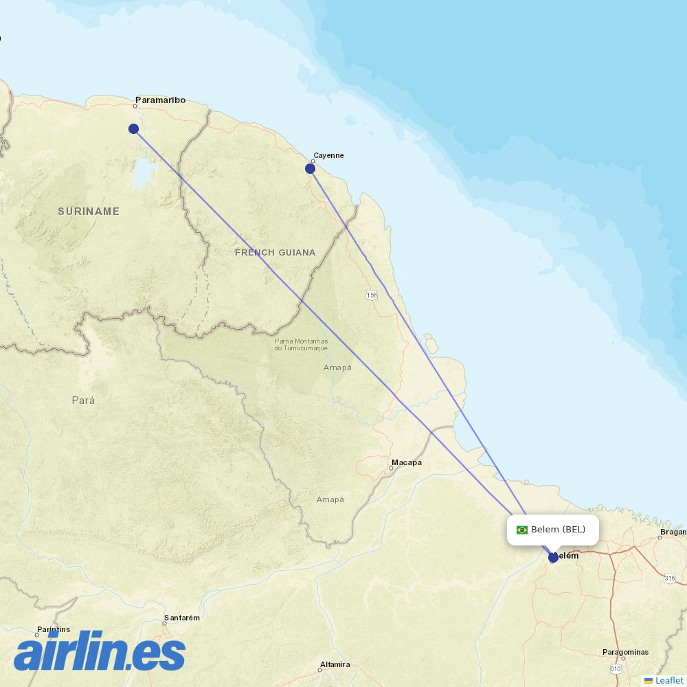 Surinam Airways at BEL route map