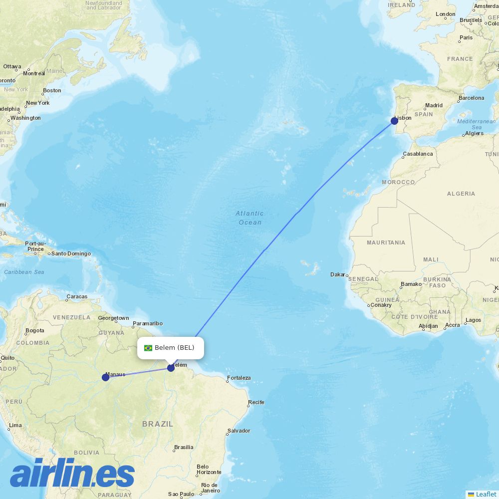 TAP Portugal from Val De Caes destination map